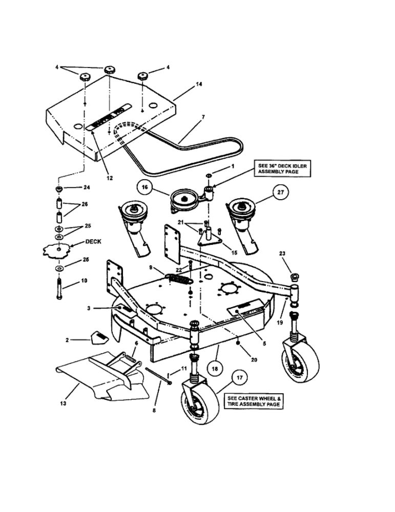 36 Inch Mower Deck (Fixed Height) Diagram and Parts List for SPA480 SERIES 1-2 Snapper Lawn Mower