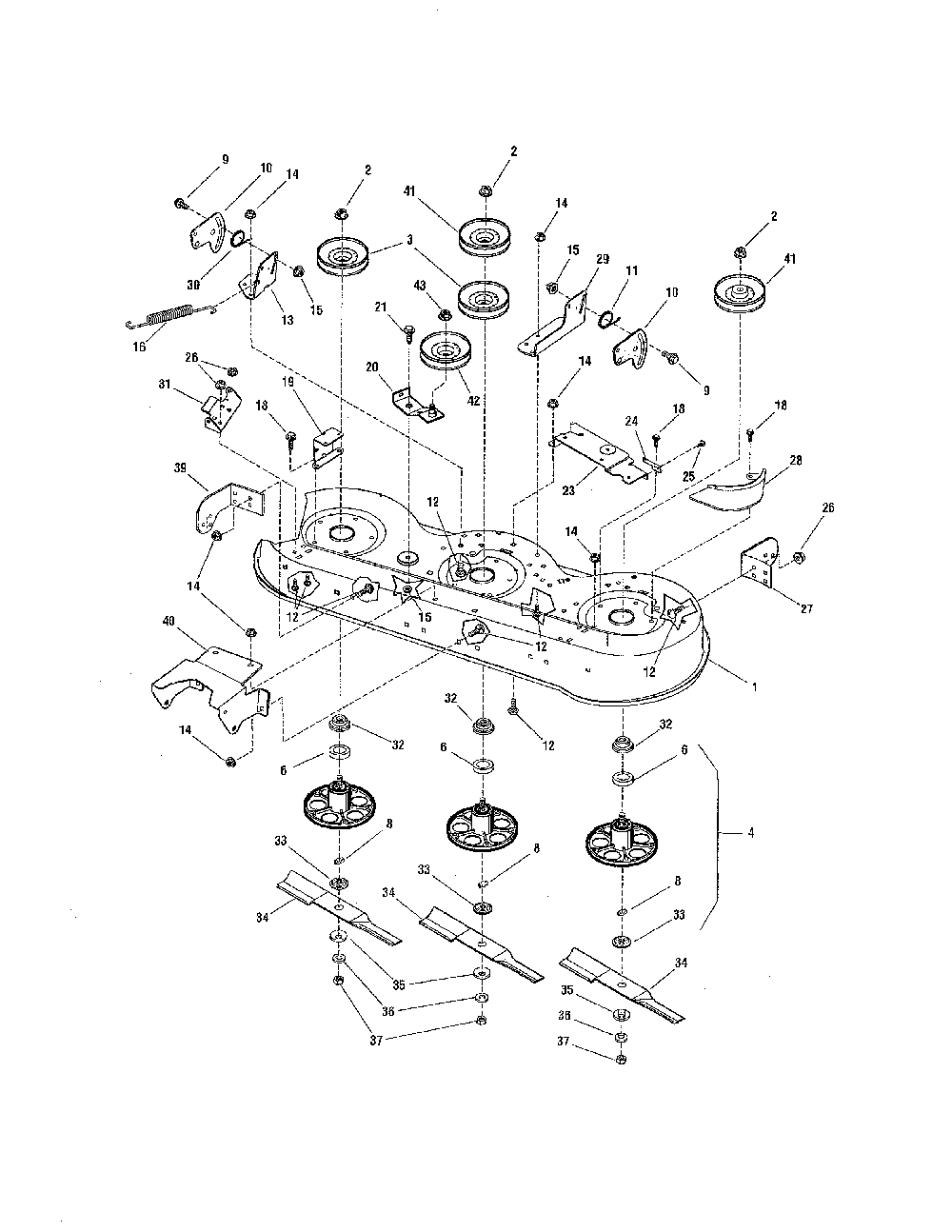 46" deck-housing/arbors/blades Diagram and Parts List for 28838  Snapper Lawn Tractor