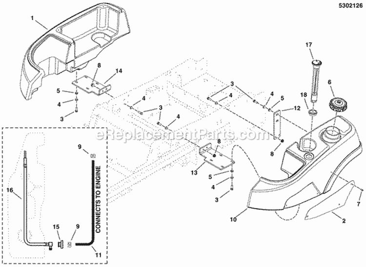 Fuel Tank  Mount Group - Single Tank Diagram and Parts List for 400ZB2748 5900528 Snapper Lawn Tractor