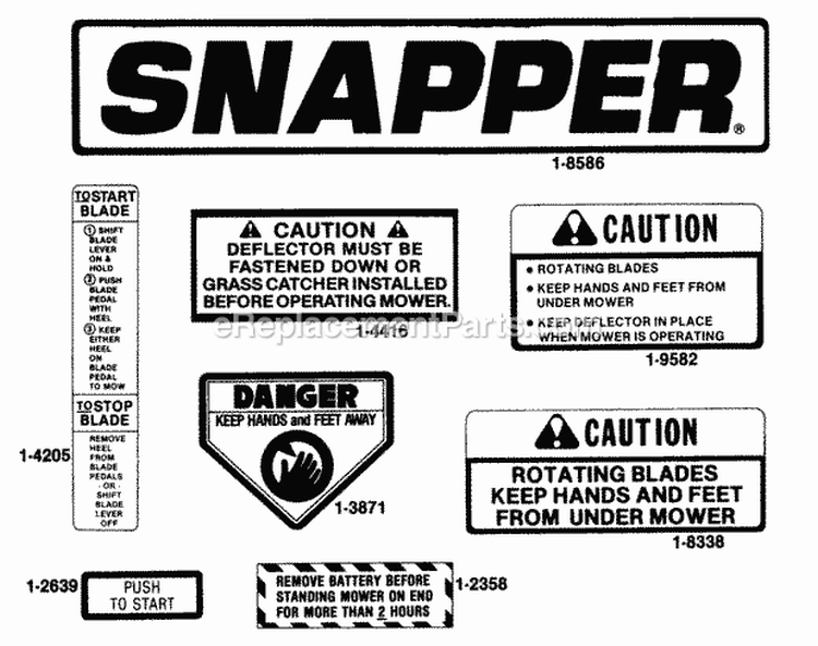 Decals Diagram and Parts List for 25084BS  Snapper Lawn Tractor