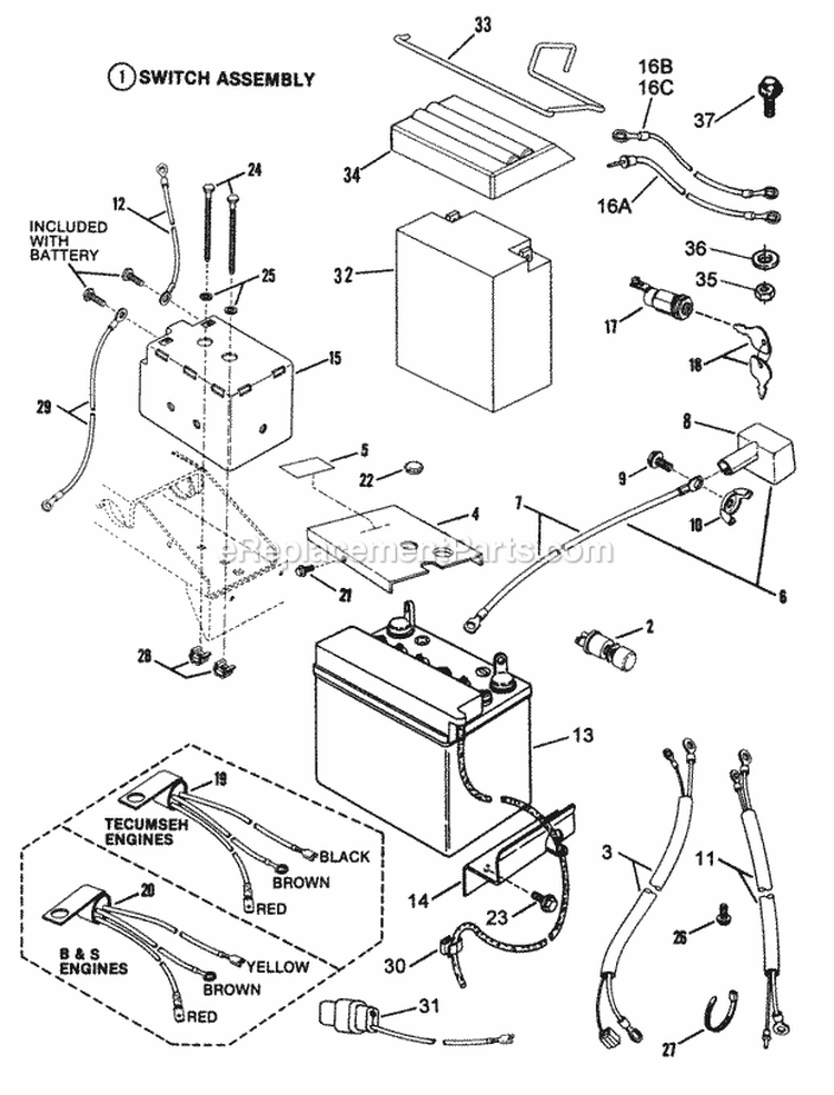 Electrical Systems Diagram and Parts List for 25084BS  Snapper Lawn Tractor