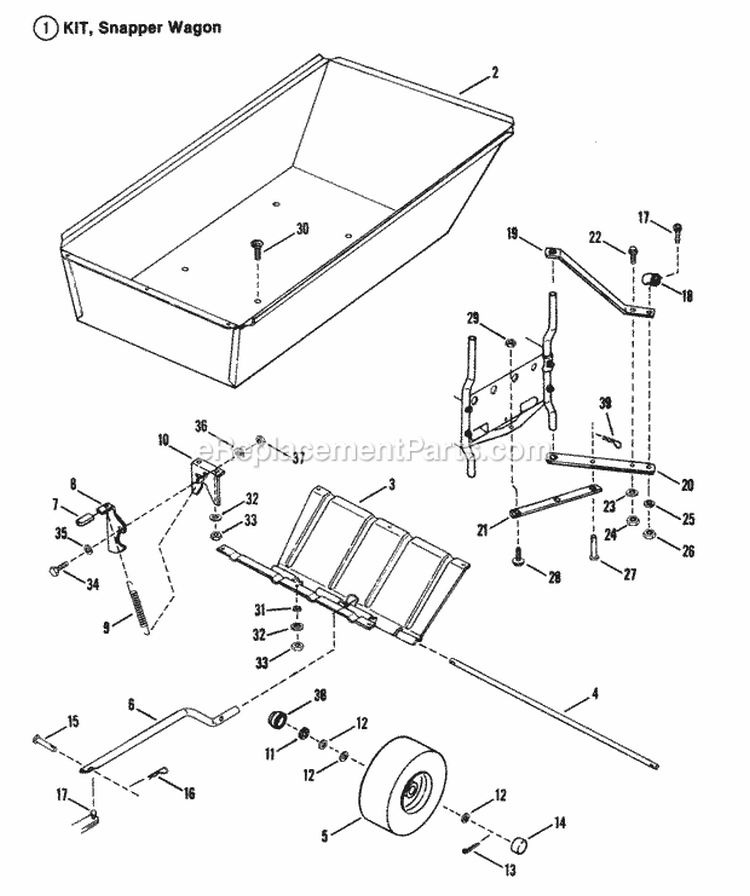 Bag-N-Wagon Accessory Dump Cart Diagram and Parts List for 25084BS  Snapper Lawn Tractor