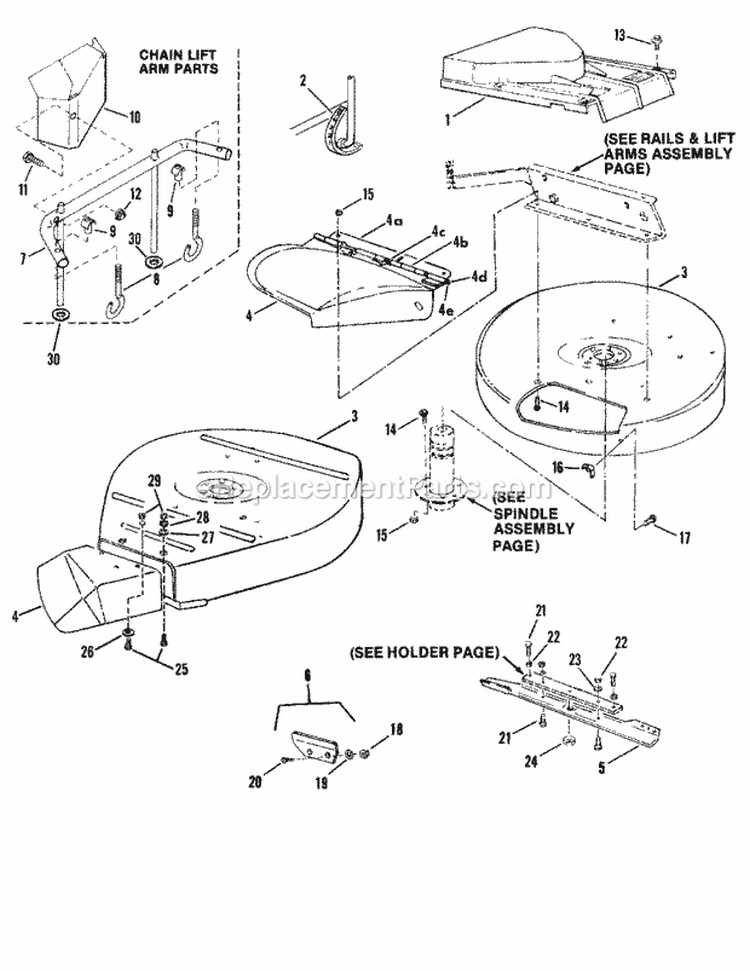 Cutting Decks Deflectors Diagram and Parts List for 2811X5S  Snapper Lawn Tractor