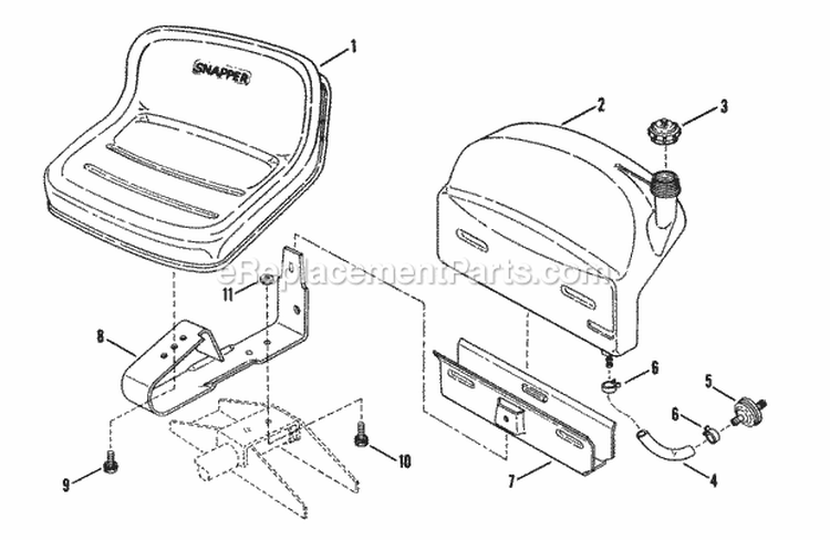 Fuel Tank - Operators Seat Diagram and Parts List for 2811X5S  Snapper Lawn Tractor