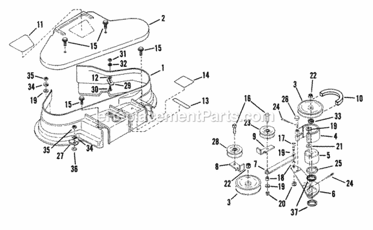 Deck Cover Blade Brake Diagram and Parts List for 4111X6S  Snapper Lawn Tractor