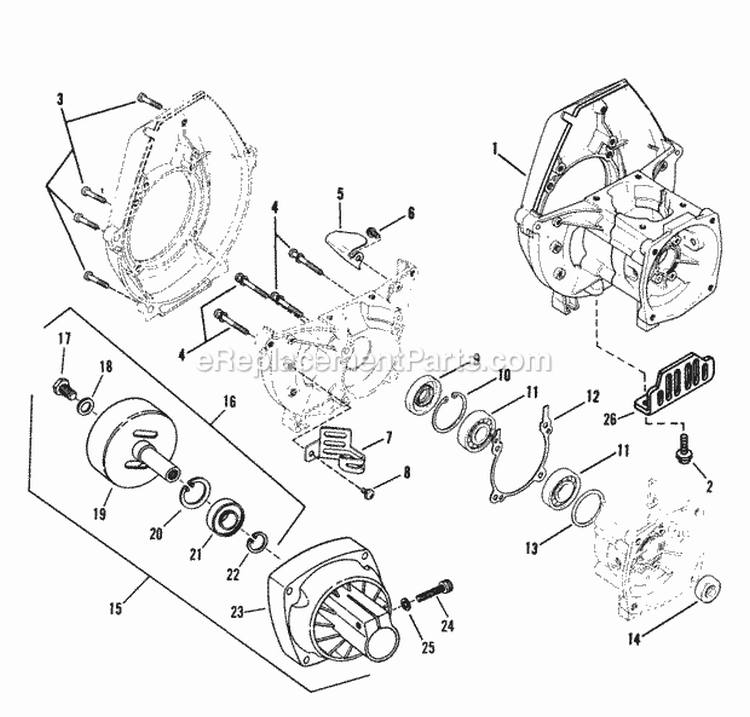 4150RT Crankcase And Clutch Drum Assembly Diagram and Parts List for 4150  Snapper Trimmer