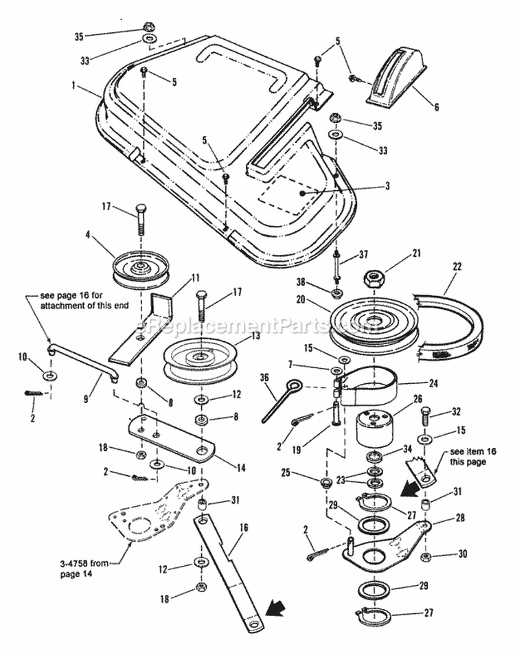 42 Deck Cover Blade Brake Diagram and Parts List for 421615BVE  Snapper Lawn Tractor
