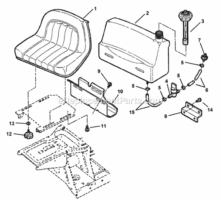 Fuel Tank  OperatorS Seat Diagram and Parts List for 421616BVE 82384 Snapper Lawn Tractor