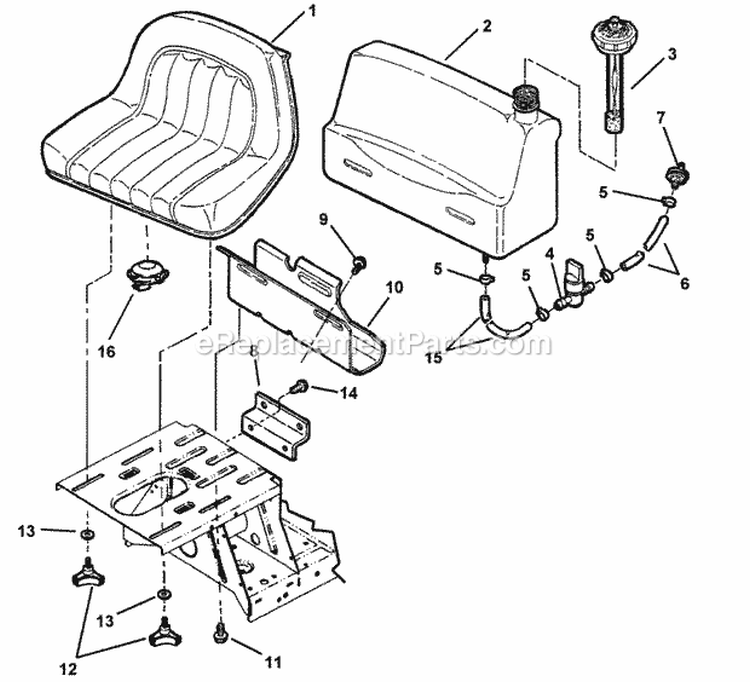 Fuel Tank  OperatorS Seat Diagram and Parts List for 421620BVE  Snapper Lawn Tractor