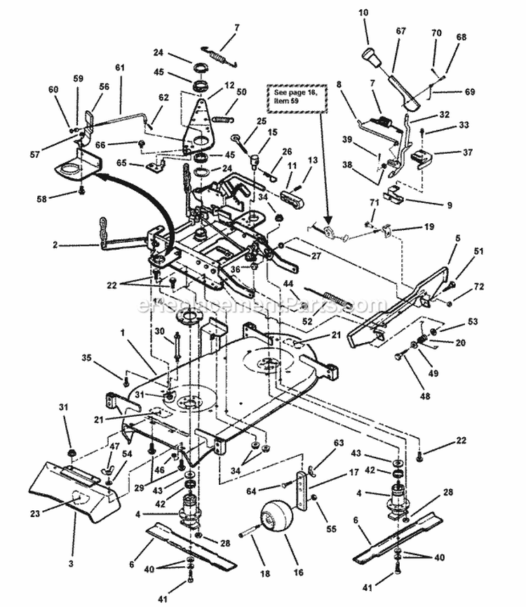 Cutting Decks Deflectors Diagram and Parts List for 421620BVE  Snapper Lawn Tractor