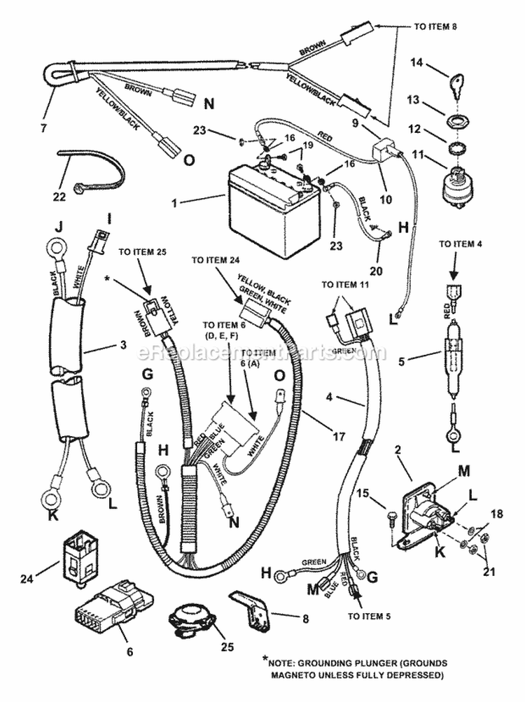 Electrical System (For 16Hp Briggs Engine) (Part 1) Diagram and Parts List for 421622BVE 84707 Snapper Lawn Tractor