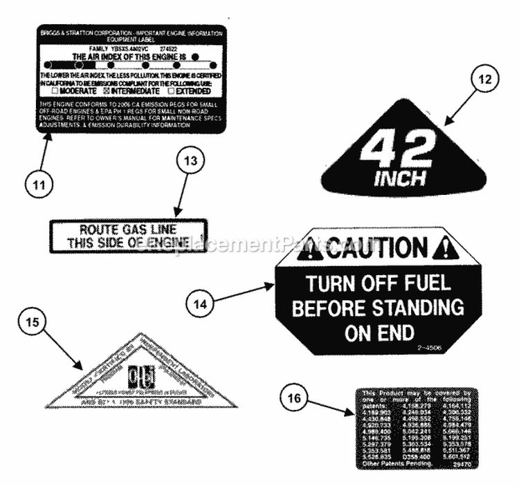 Decals (Part 3) Diagram and Parts List for 421622BVE 84707 Snapper Lawn Tractor