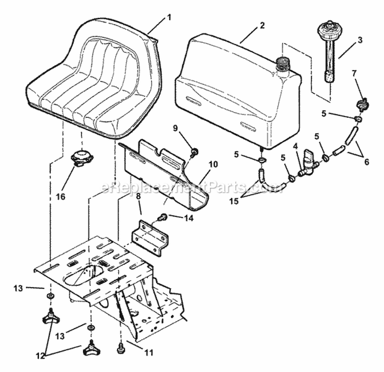 Fuel Tank  OperatorS Seat Diagram and Parts List for 421622BVE 84707 Snapper Lawn Tractor