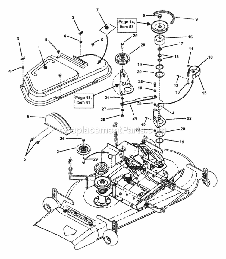 Deck Cover Belts Blade Brake Diagram and Parts List for 421622BVE 84707 Snapper Lawn Tractor