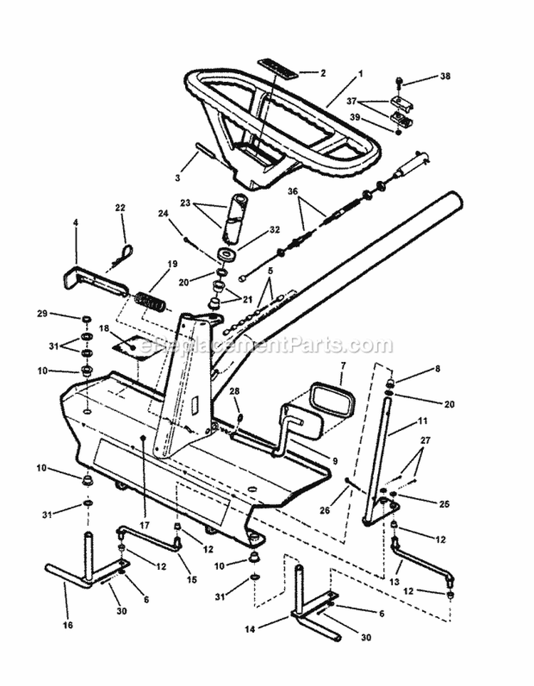 Front End Steering Diagram and Parts List for 421823BVE 84880 Snapper Lawn Tractor