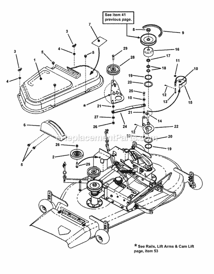 Deck Cover Belts Blade Brake Diagram and Parts List for 421823BVE 84880 Snapper Lawn Tractor