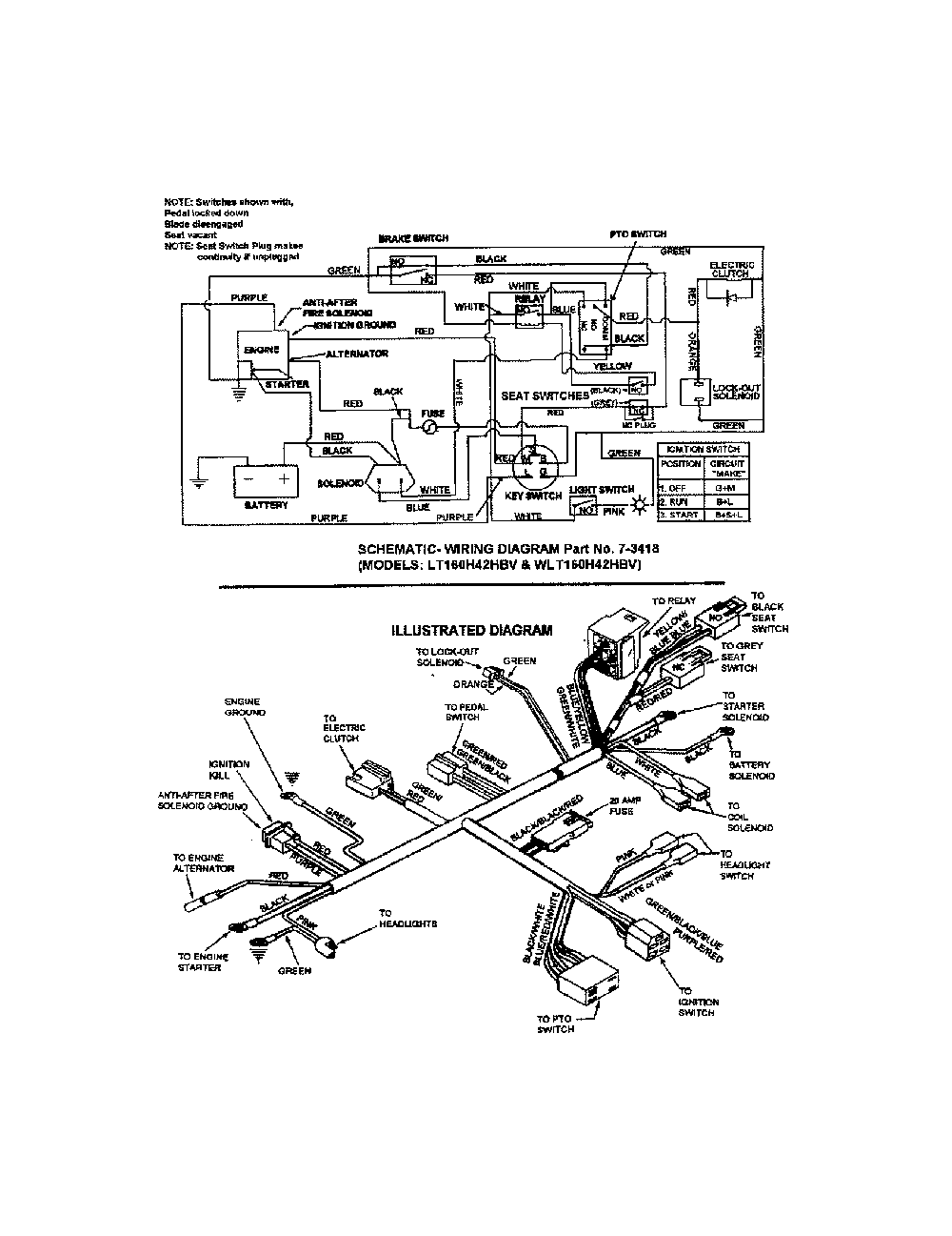 Electrical (lt160h42hbv/wlt160h42hbv) Diagram and Parts List for WLT160H42HBV2  Snapper Lawn Tractor