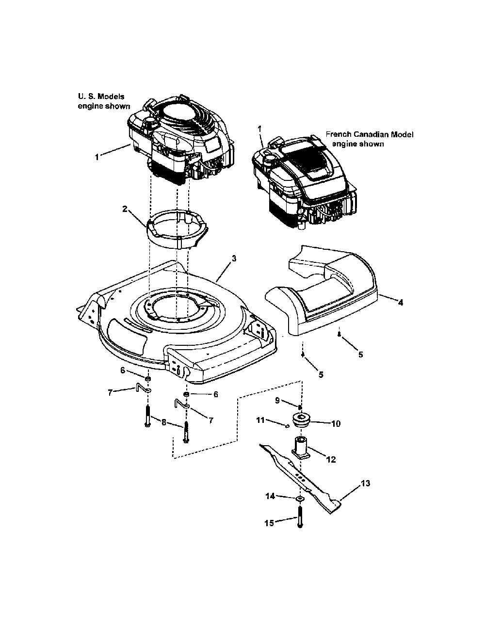 Engine & blade Diagram and Parts List for 130371210  Snapper Lawn Mower