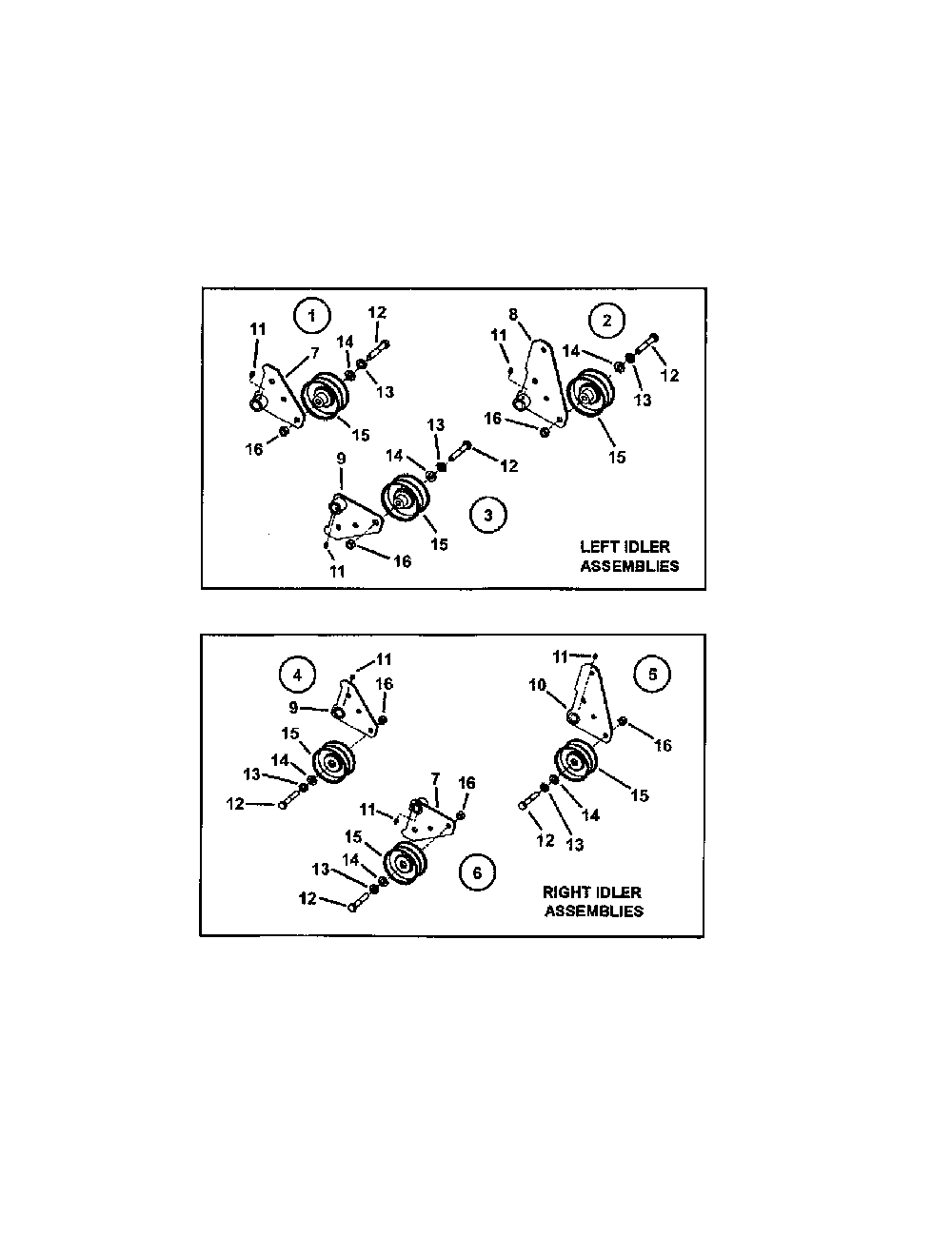 Left/right idler pulley Diagram and Parts List for SPE361  Snapper Lawn Mower
