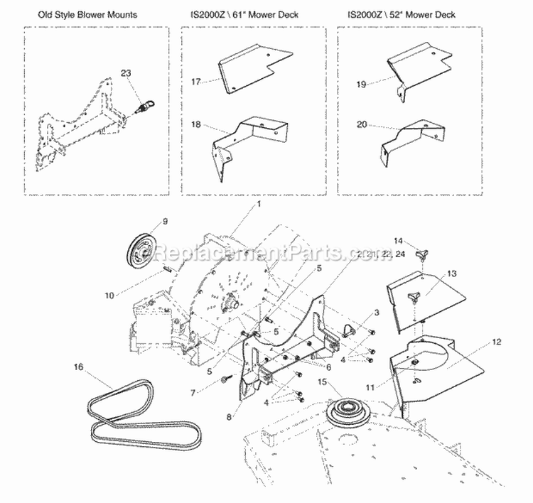 Blower Mount  Drive Group Diagram and Parts List for 5600002  Snapper Lawn Tractor Accessories