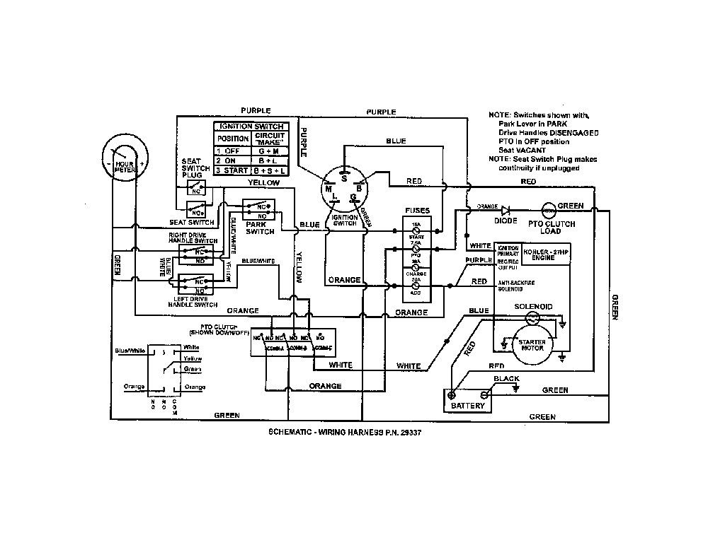 Wiring schematic (kohler engine) Diagram and Parts List for 85673  Snapper Lawn Mower