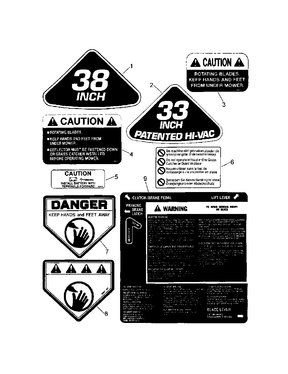 Decals Diagram and Parts List for WLT145H38GKV  Snapper Lawn Tractor