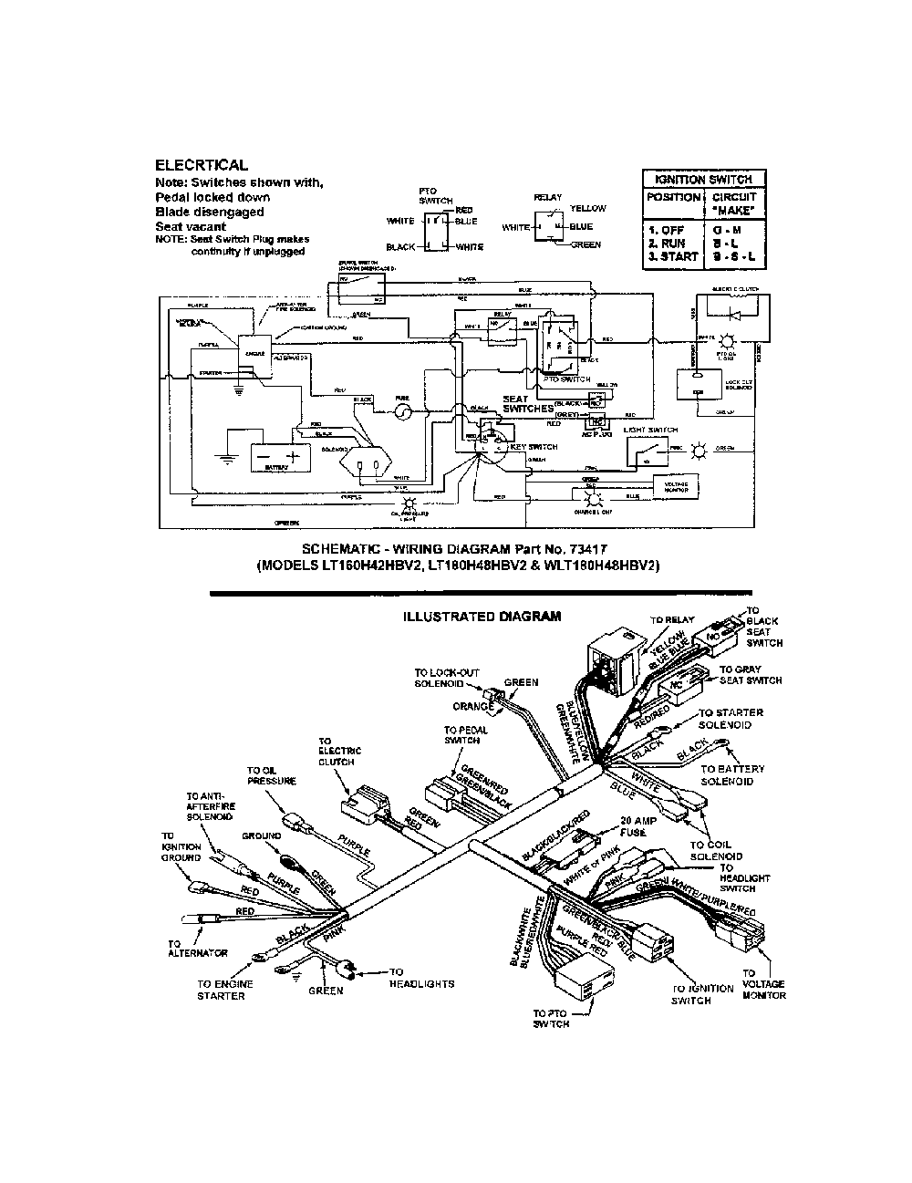 Electrical (lt160h42hbv2/lt180h48hbv2) Diagram and Parts List for WLT160H42HBV2  Snapper Lawn Tractor