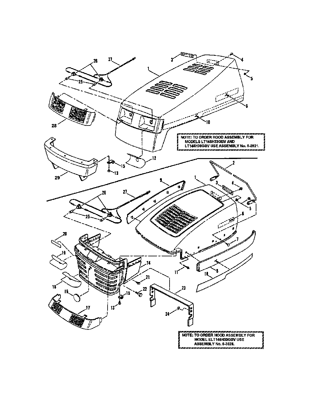 Hood/bumper/headlights Diagram and Parts List for WLT145H38GKV  Snapper Lawn Tractor