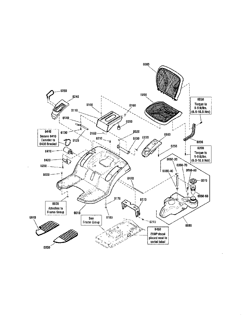 Seat deck/fuel tank-evap compliant Diagram and Parts List for 280120  Snapper Lawn Tractor
