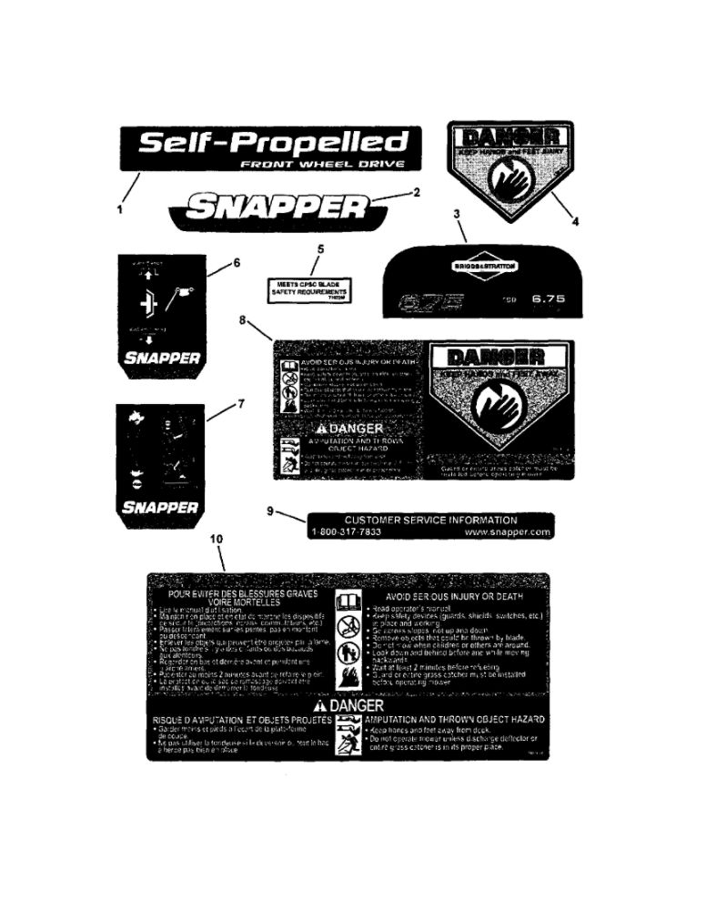 Decals (22 Inch) Diagram and Parts List for 7800230 NSPV22675HW Snapper Lawn Mower