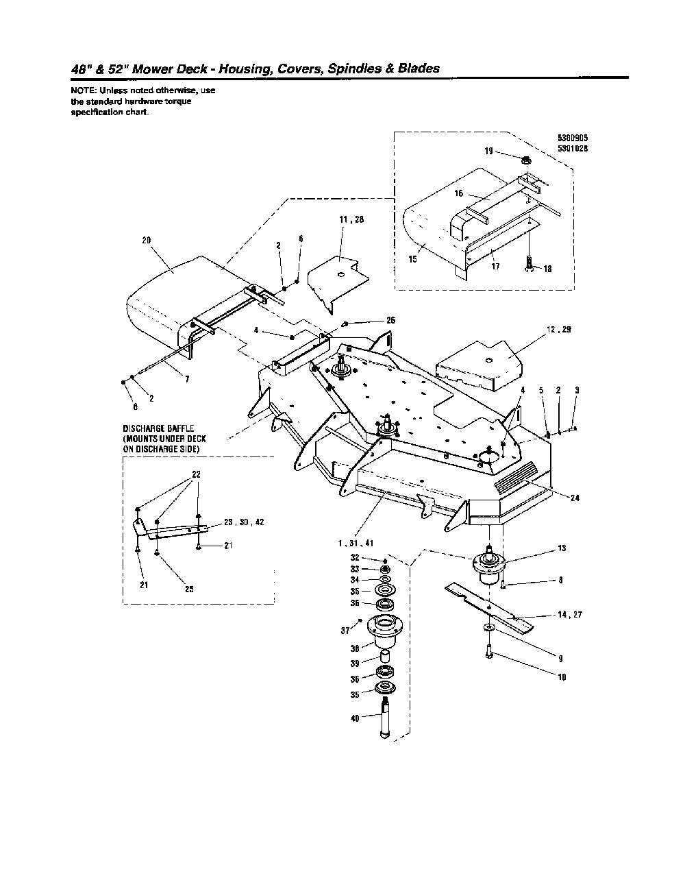 Housing/covers/spindles/blades Diagram and Parts List for 5900665  Snapper Lawn Mower