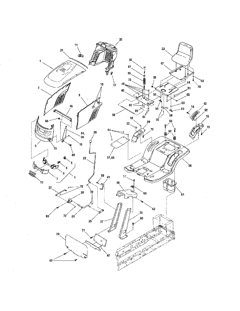 Hood/grille/dash Diagram and Parts List for 28838  Snapper Lawn Tractor