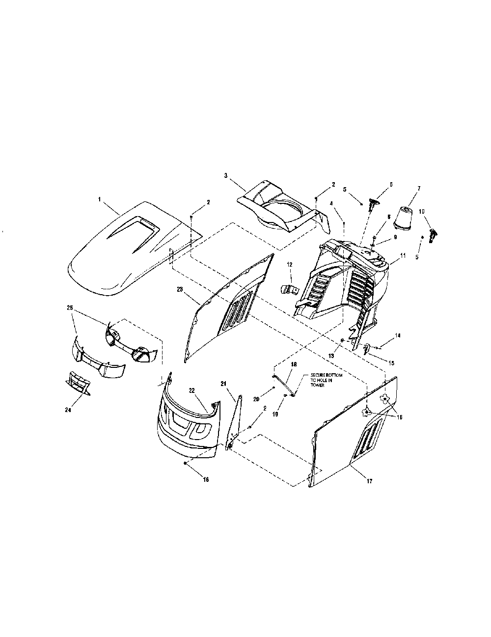 Hood/grille/dash Diagram and Parts List for LT22500  Snapper Lawn Tractor