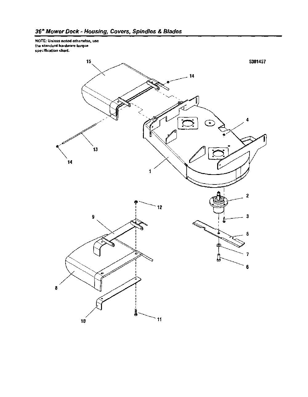Housing/covers/spindles/blades Diagram and Parts List for 5900743  Snapper Lawn Mower