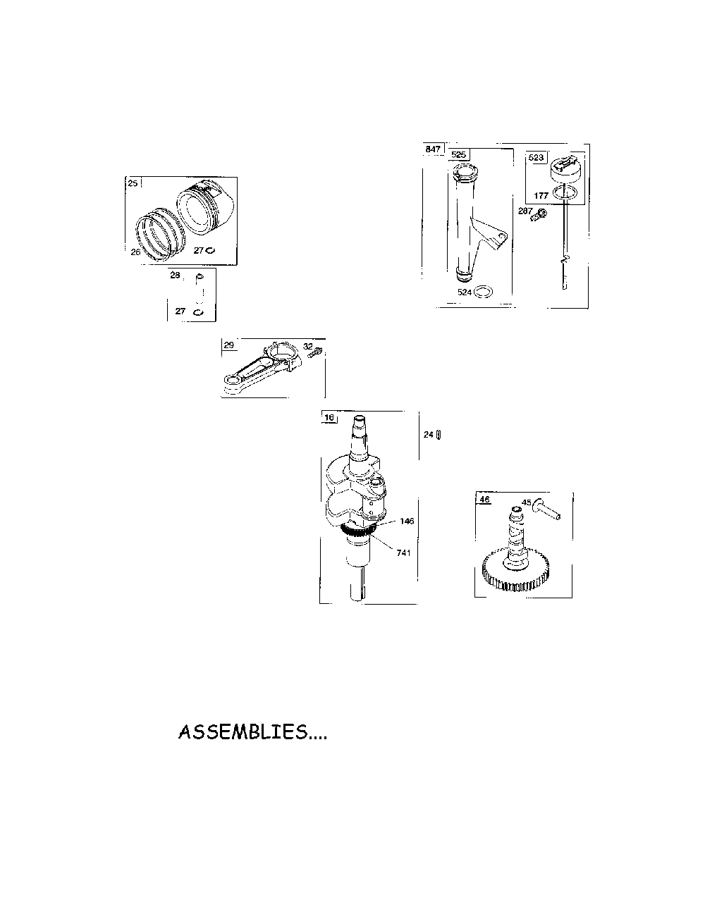 Crankshaft/piston/dipstick Diagram and Parts List for CLT24520  Snapper Lawn Tractor