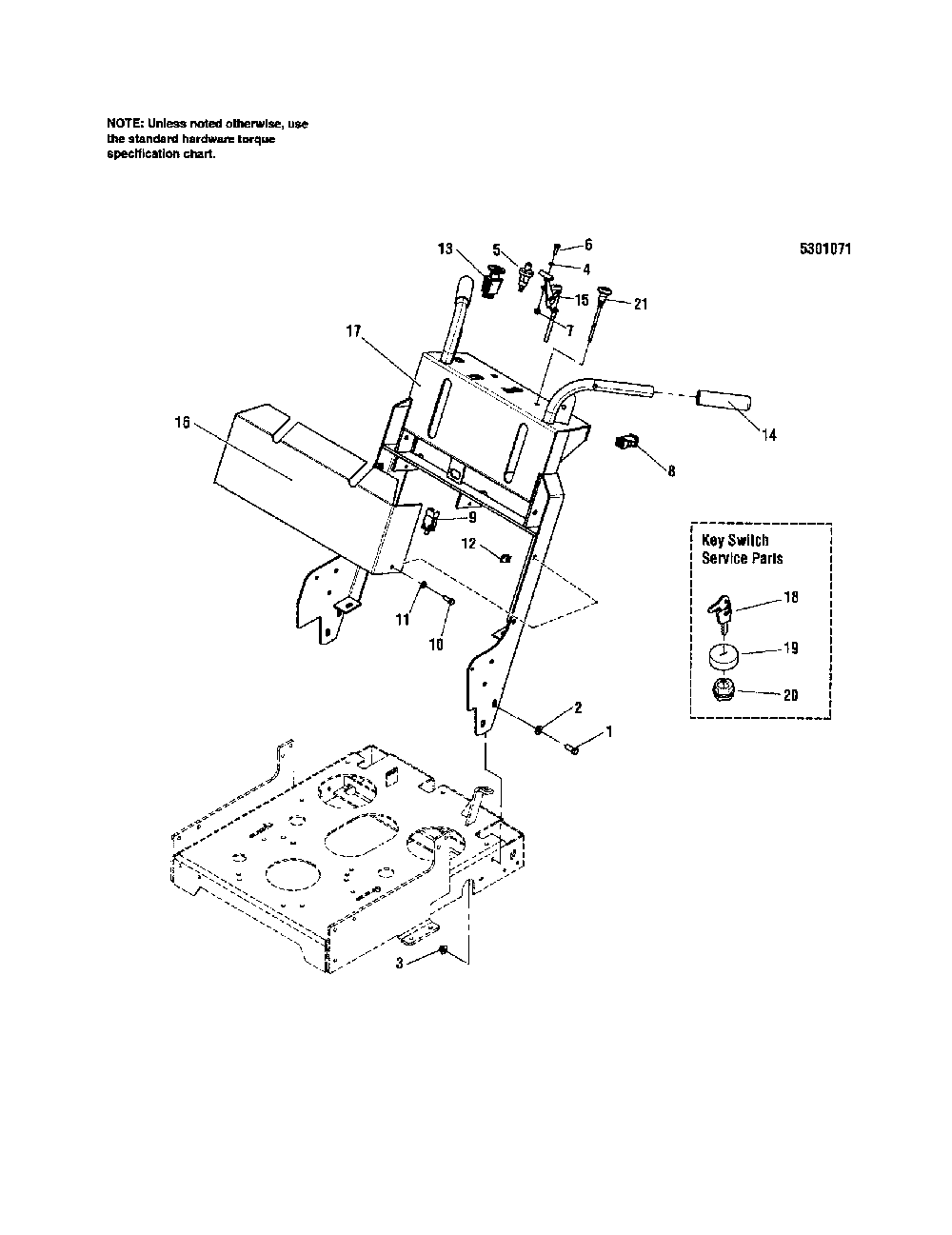 Handle bar/instrument control Diagram and Parts List for 5900702  Snapper Lawn Mower