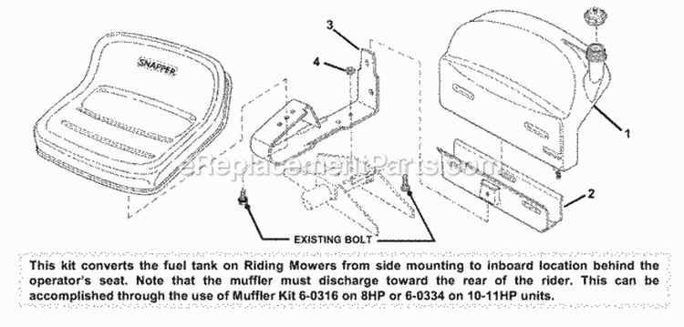 Inboard Gas Tank Kit Diagram and Parts List for 7060341  Snapper Lawn Tractor