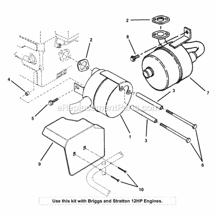 Briggs 12Hp Muffler Diagram and Parts List for 7060857  Snapper Lawn Tractor