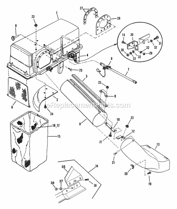 Twin Catcher Diagram and Parts List for 7060913  Snapper Lawn Tractor Accessories