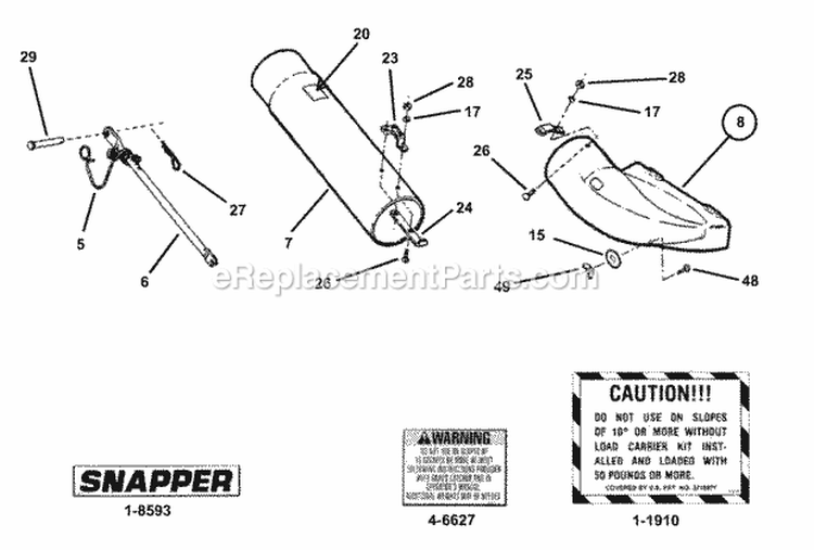 Chute Group Diagram and Parts List for 7060945  Snapper Lawn Tractor