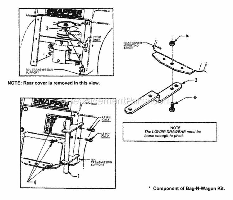 Bag-N-Wagon Adapter Diagram and Parts List for 7061089  Snapper Lawn Tractor Accessories