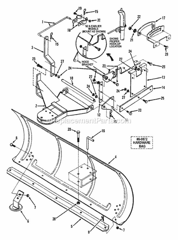 Snow Blade Diagram and Parts List for 7061347  Snapper Lawn Tractor Accessories