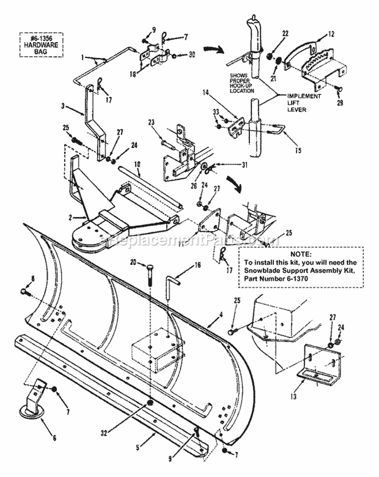 Snow Blade Diagram and Parts List for 7061352  Snapper Lawn Tractor Accessories