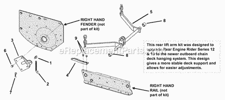 Rear Lift Arm Diagram and Parts List for 7061803  Snapper Lawn Tractor