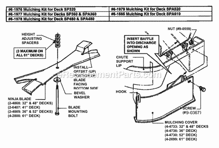 Mulching 48 Deck (Pro Mowers) Diagram and Parts List for 7061978  Snapper Lawn Tractor Accessories
