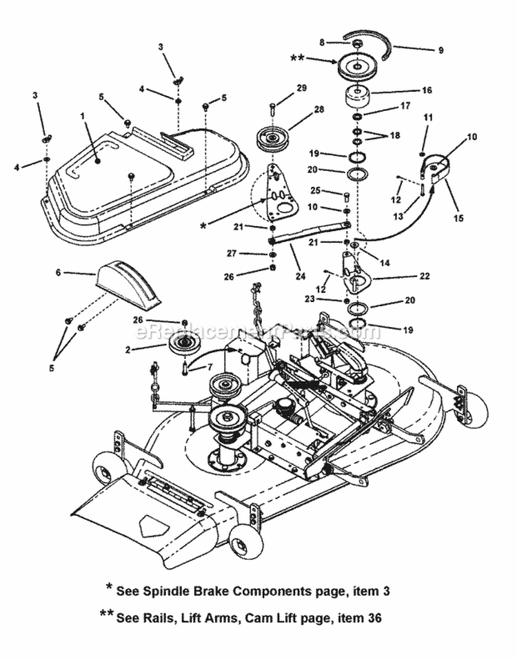 Deck Cover Belt Blade Brake Diagram and Parts List for 7063023  Snapper Lawn Tractor Accessories