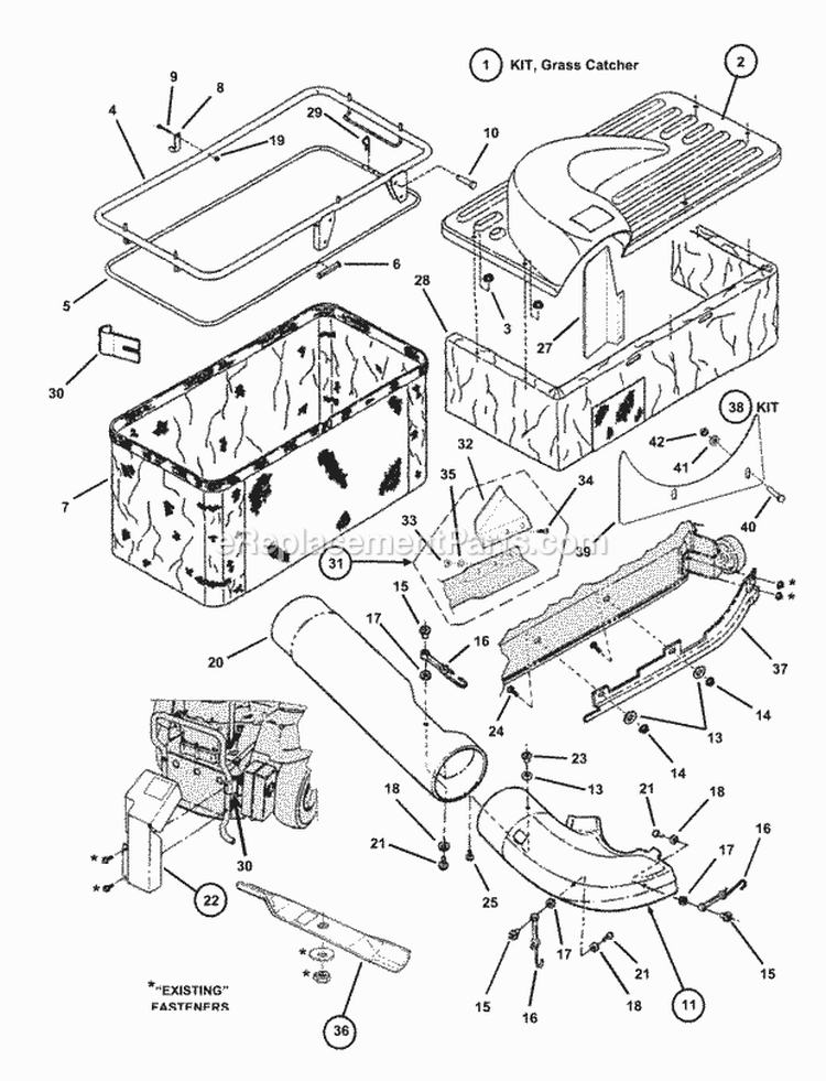 Single Bag Catcher Diagram and Parts List for 7063045  Snapper Lawn Tractor