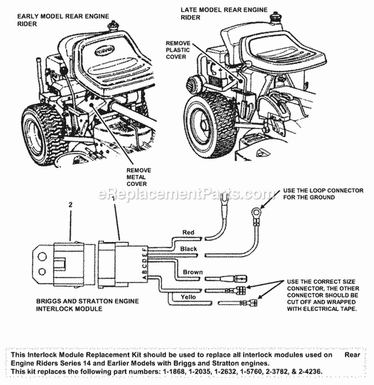 Interlock Kit (Briggs) Diagram and Parts List for 7063064  Snapper Lawn Tractor