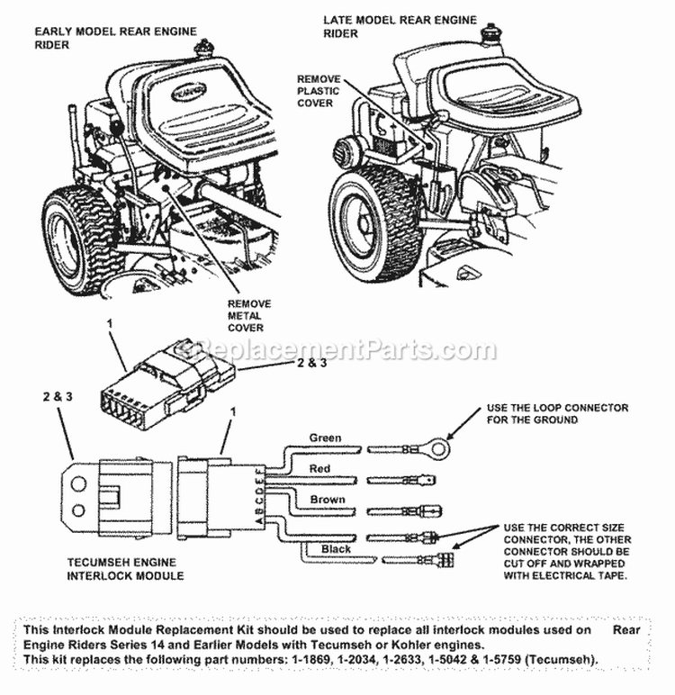 Interlock Kit Diagram and Parts List for 7063065  Snapper Lawn Tractor