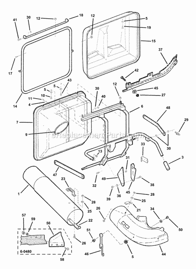 Clamshell Catcher Diagram and Parts List for 7063130  Snapper Lawn Tractor